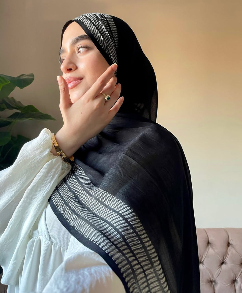 Black embroidered linen